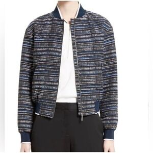GREY JASON WU Navy Multi Stripe Tweed Bomber Jacket Women Size 8